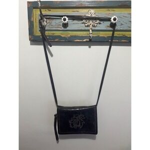 Patricia Nash Black Distressed Leather Studded Crossbody Bag Organizer Purse